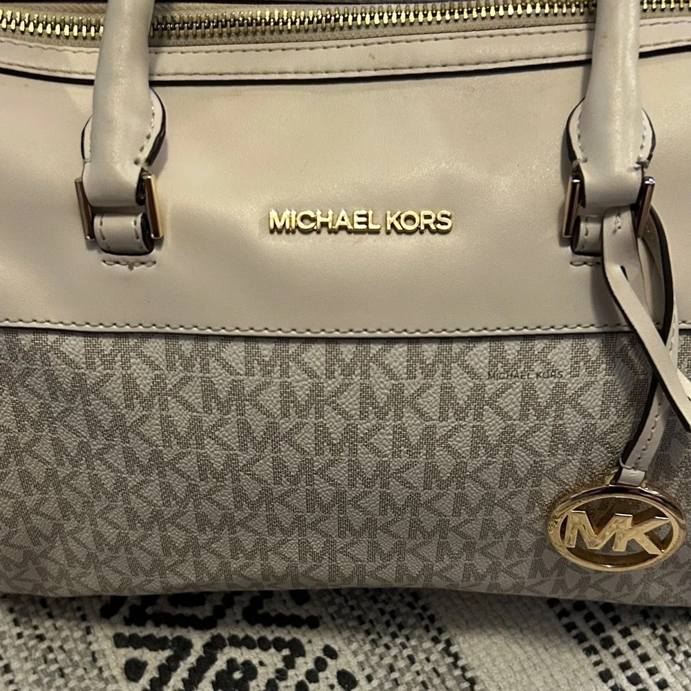 Michael Kors Monogram White and Cream duffel crossbody